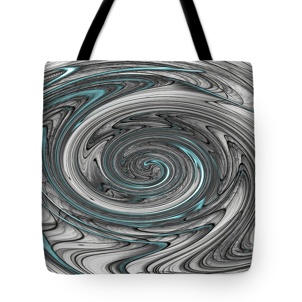 Swirl; Twirls; Gray; Turquoise; Concrete; Horizontal; Abstract; Tote Bag featuring the digital art A Touch of Turquoise by Tina Uihlein