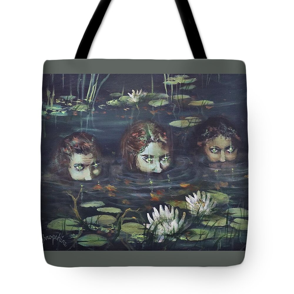  Halloween Tote Bag featuring the painting A Trio of Witches by Tom Shropshire