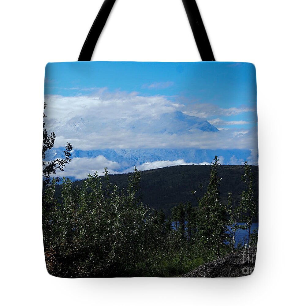 Denali Tote Bag featuring the photograph A View of Denali Over Wonder Lake by L Bosco