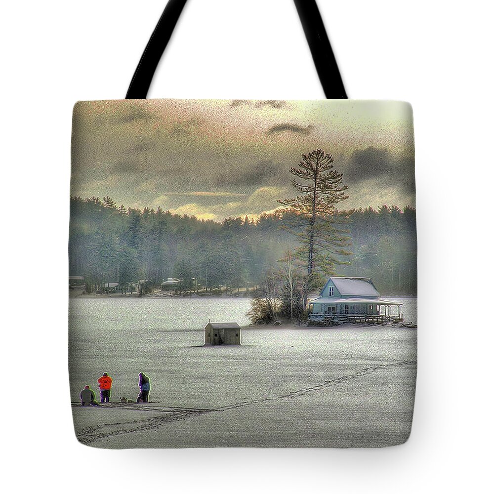 Ice Tote Bag featuring the photograph A Warm Glow on a Cool Scene by Wayne King