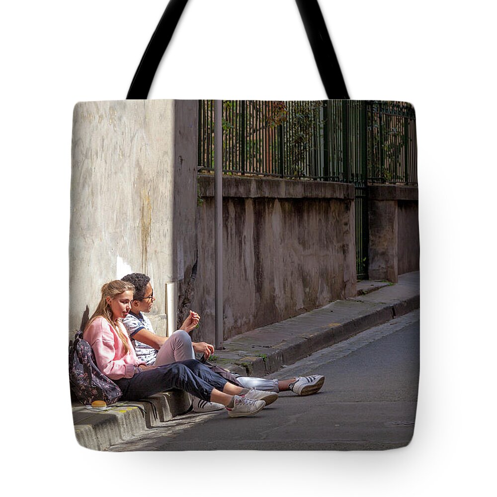France Tote Bag featuring the photograph A Warm Spot, Young Friends, and Lunch by W Chris Fooshee