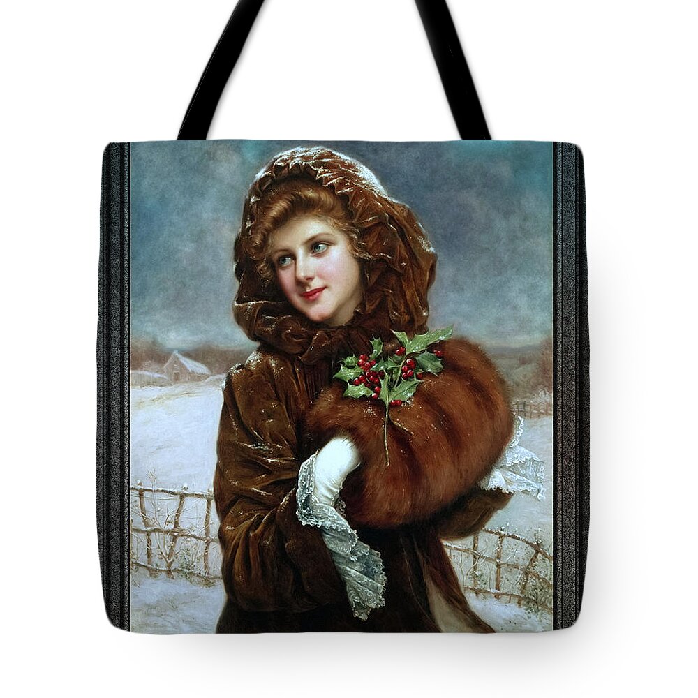 Portrait Of A Girl Tote Bag featuring the painting A Winter Beauty by Francois Martin-Kavel Vintage Art Nouveau Reproduction by Rolando Burbon