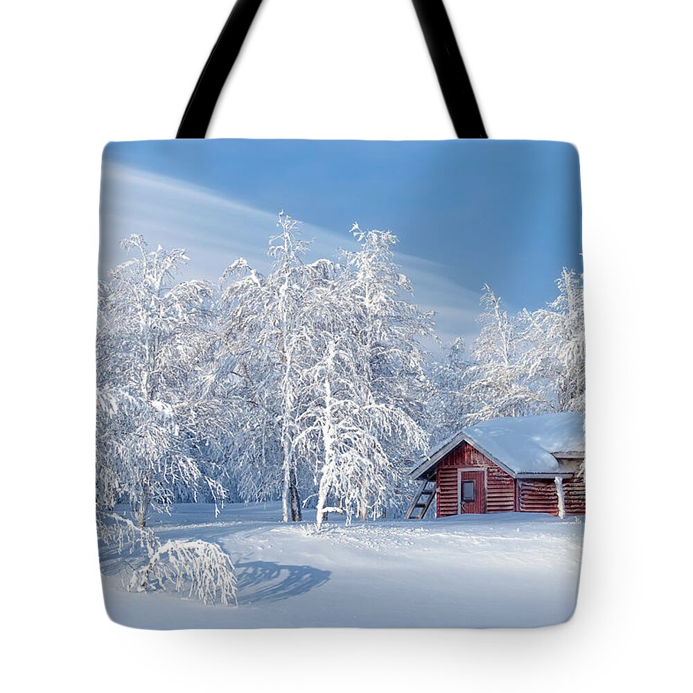 Winter Tote Bag featuring the photograph A Winter's Dream Cabin by Thomas Kast