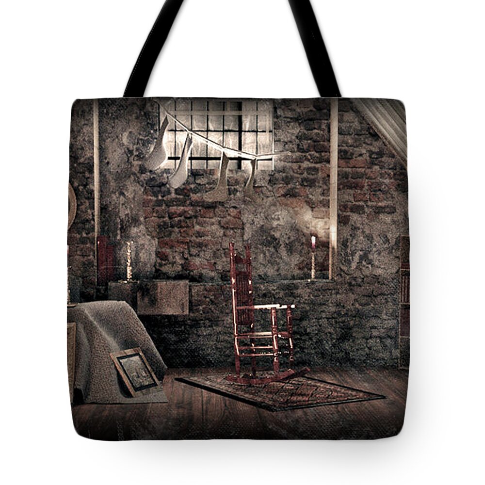 Abandoned Tote Bag featuring the digital art Old wooden Attic by Rose Lewis