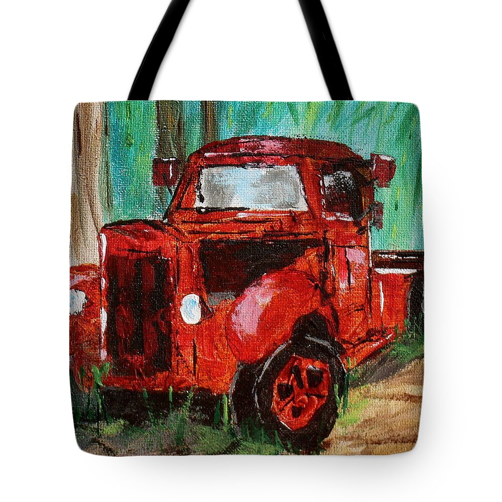 Old Truck Tote Bag featuring the painting Abandoned in the woods by Brent Knippel