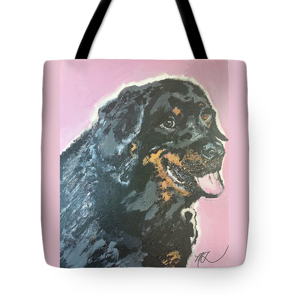 Rottweiler Tote Bag featuring the painting Rottweiler by Melody Fowler