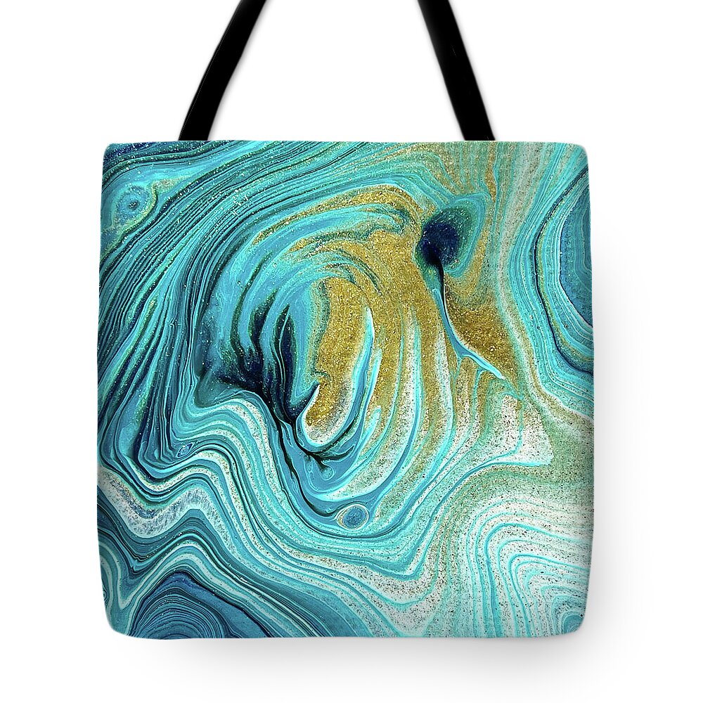 Abstract Tote Bag featuring the painting Abstract Acrylic Pour Painting Blue and Golden by Matthias Hauser