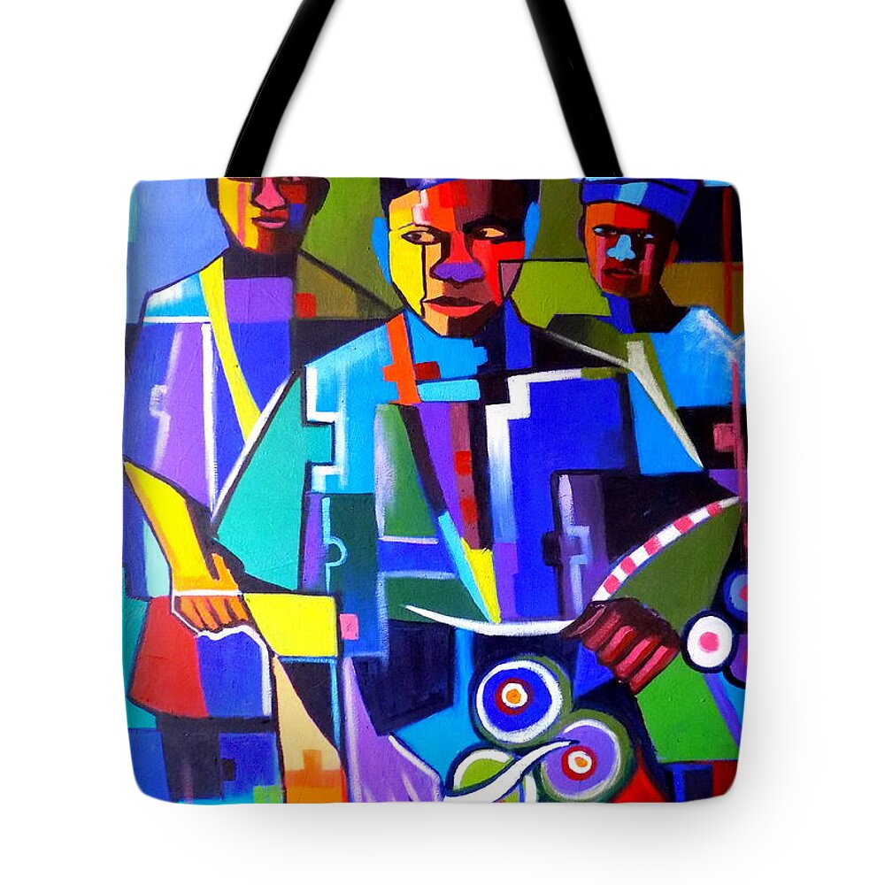 Living Room Tote Bag featuring the painting Abstract Bata Drummer by Olaoluwa Smith