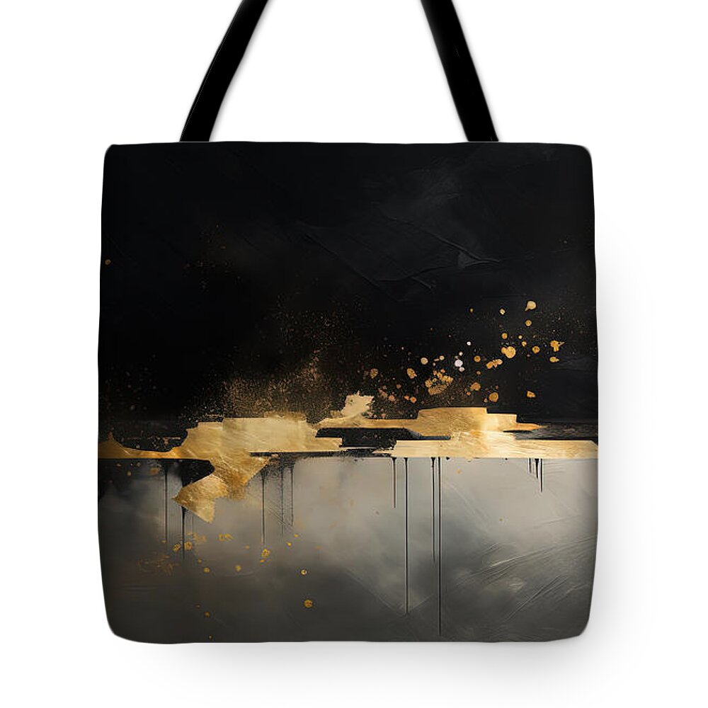 Abstract Black And Gold Art Tote Bag featuring the painting Abstract Black and Gold Art by Lourry Legarde