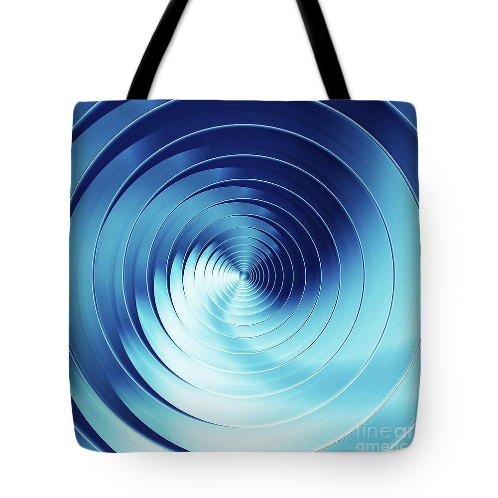 Concentric Tote Bag featuring the digital art Abstract Blue Discs by Phil Perkins