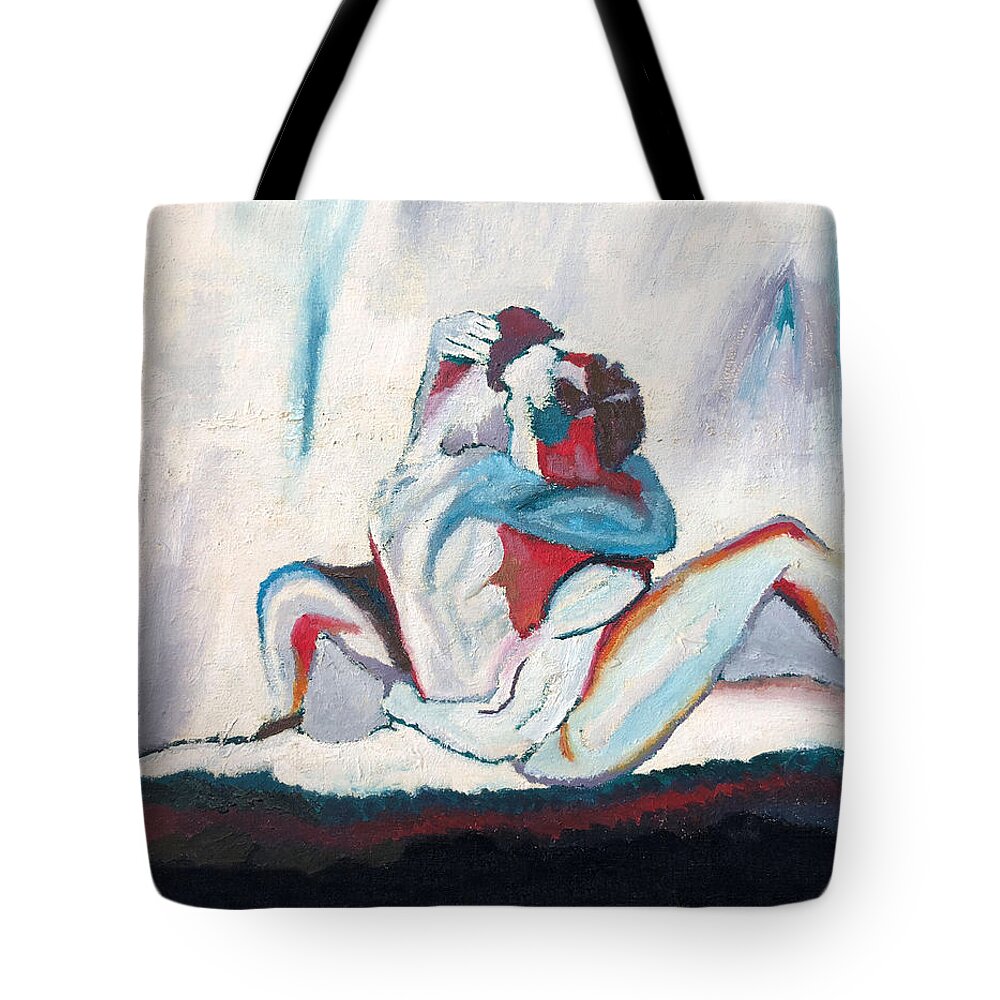 Abstract Tote Bag featuring the painting Abstract Couple by Troy Caperton