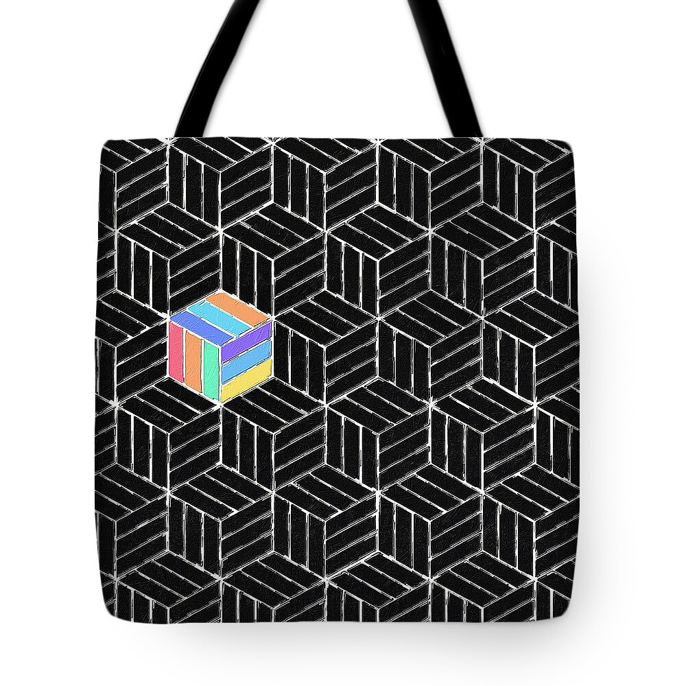Abstract Tote Bag featuring the painting Abstract Cubes Color Geometric by Tony Rubino