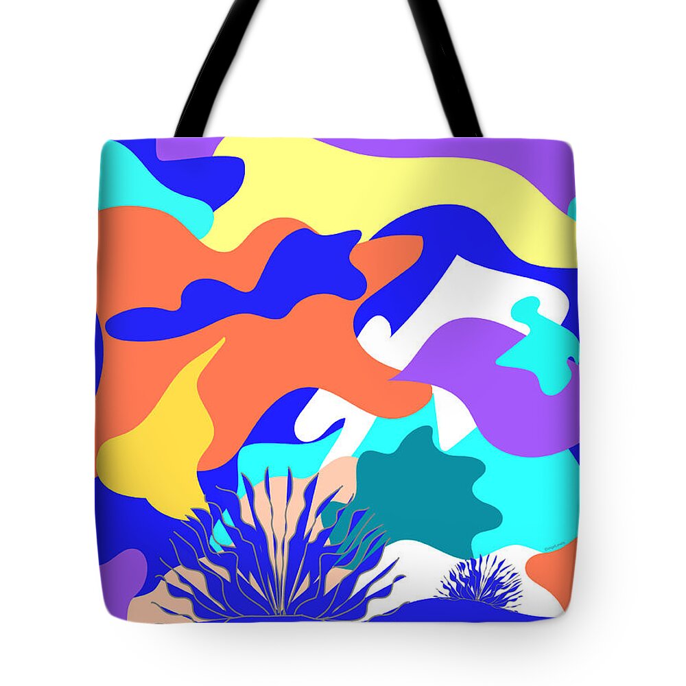 Abstract Tote Bag featuring the digital art Abstract Ocean Life by Inge Lewis