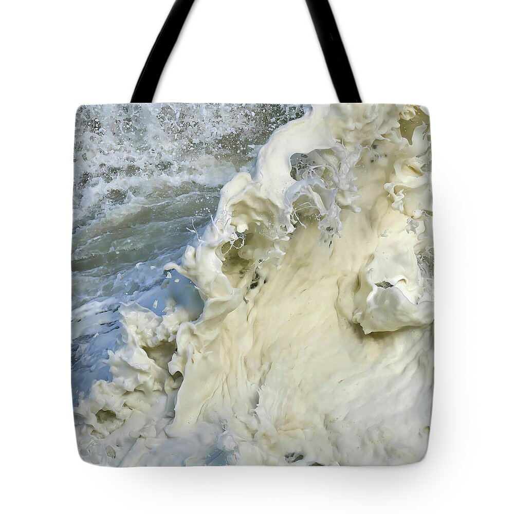 Florence Tote Bag featuring the photograph Abstract details of ocean foam, by Steve Estvanik