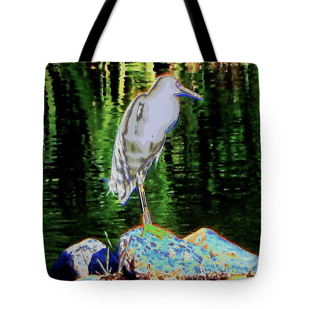 Bird Tote Bag featuring the photograph Abstract Egret on Rock by Andrew Lawrence
