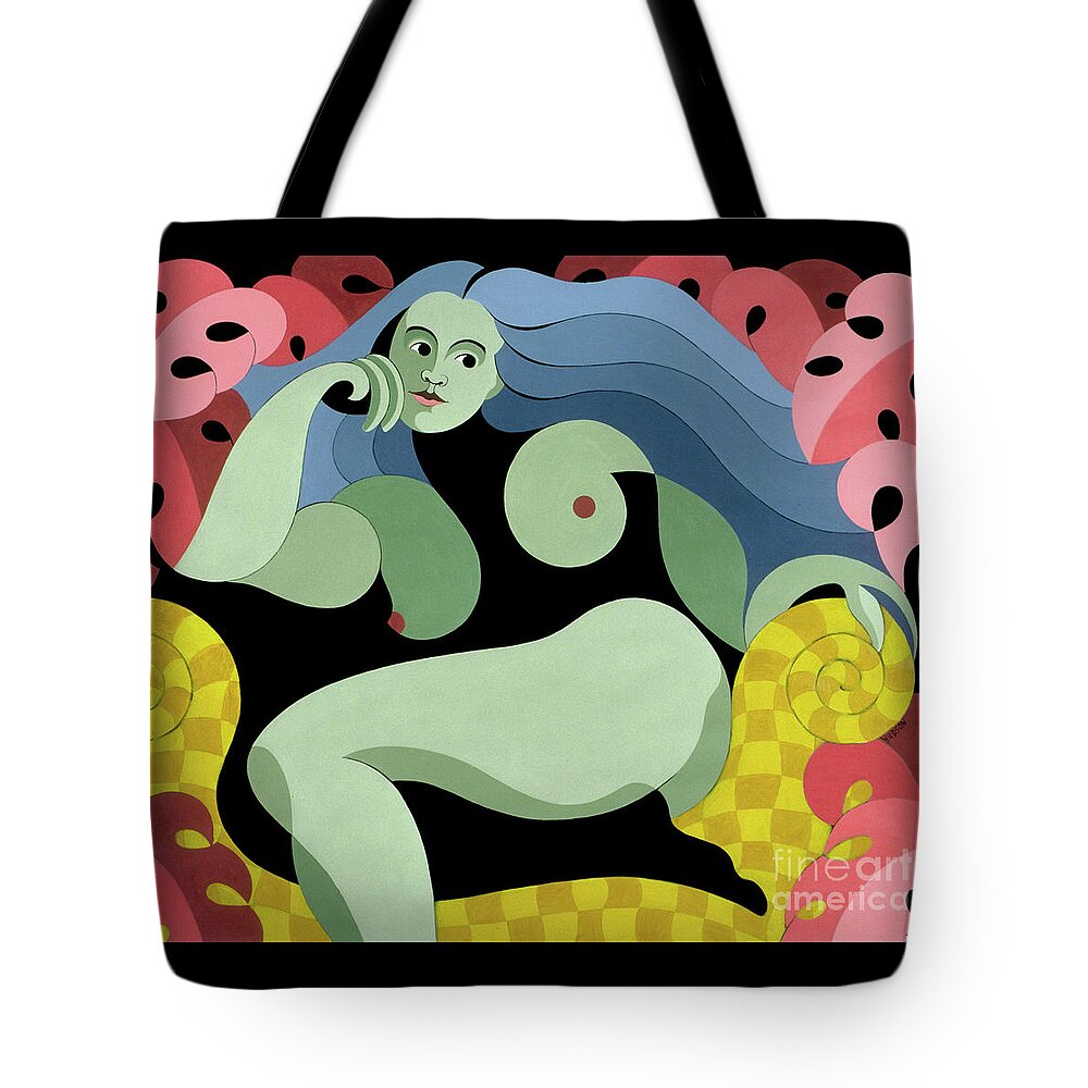 Abstract Tote Bag featuring the painting abstract figure painting - Pink Philodendron by Sharon Hudson