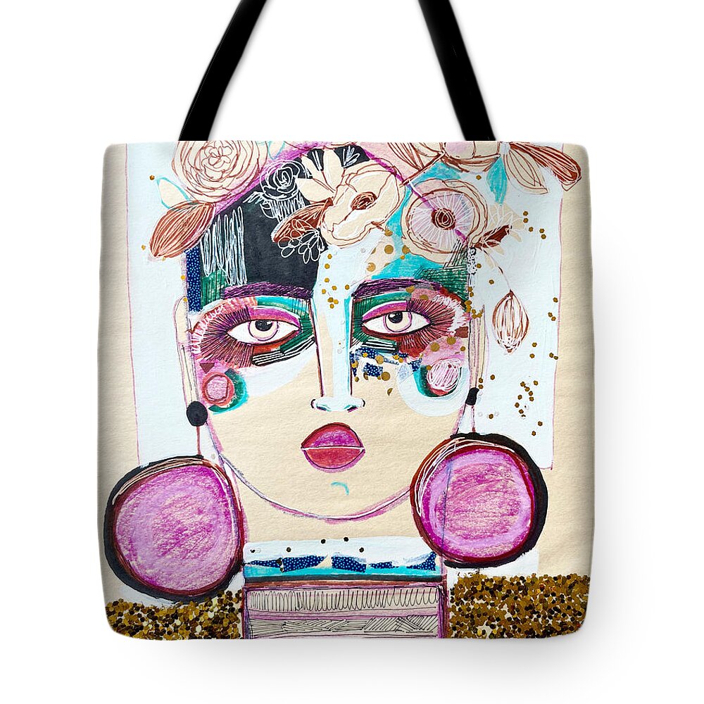 Goddess Art Tote Bag featuring the mixed media Abstract Goddess by Rosalina Bojadschijew