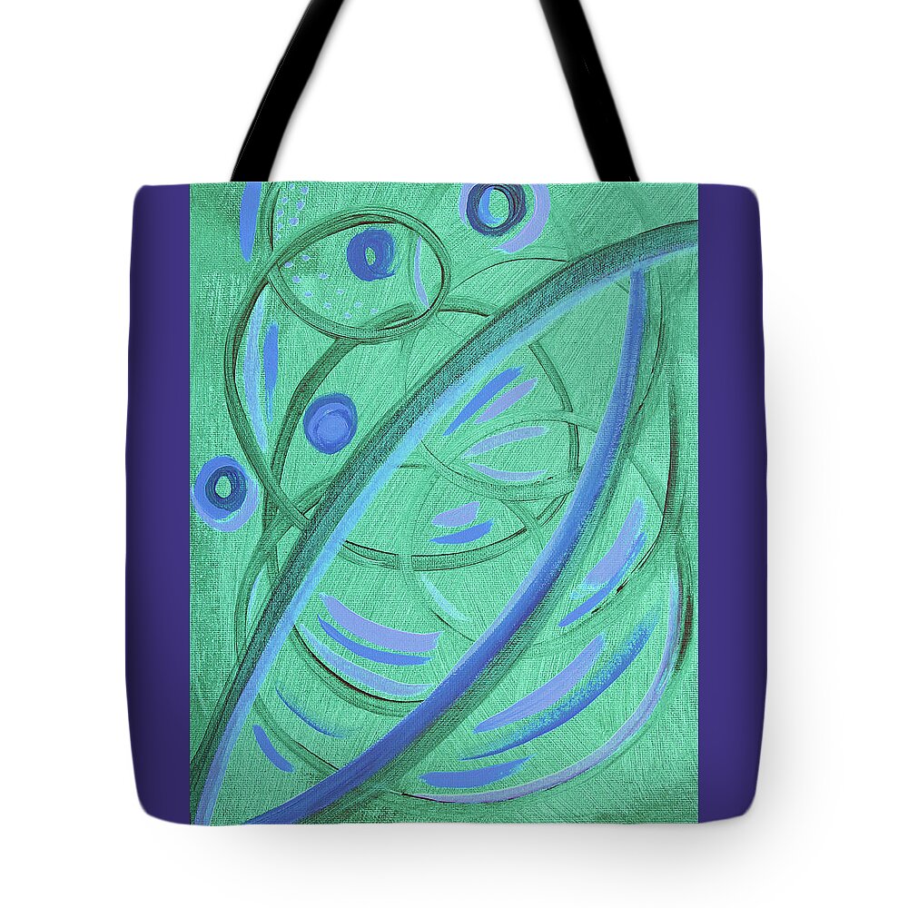 Abstract Tote Bag featuring the painting Abstract Green and Blue Spirals by Corinne Carroll