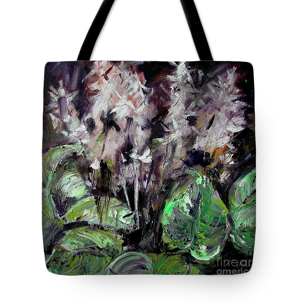 Abstract Flowers Tote Bag featuring the painting Abstract Hostas Flowers by Ginette Callaway