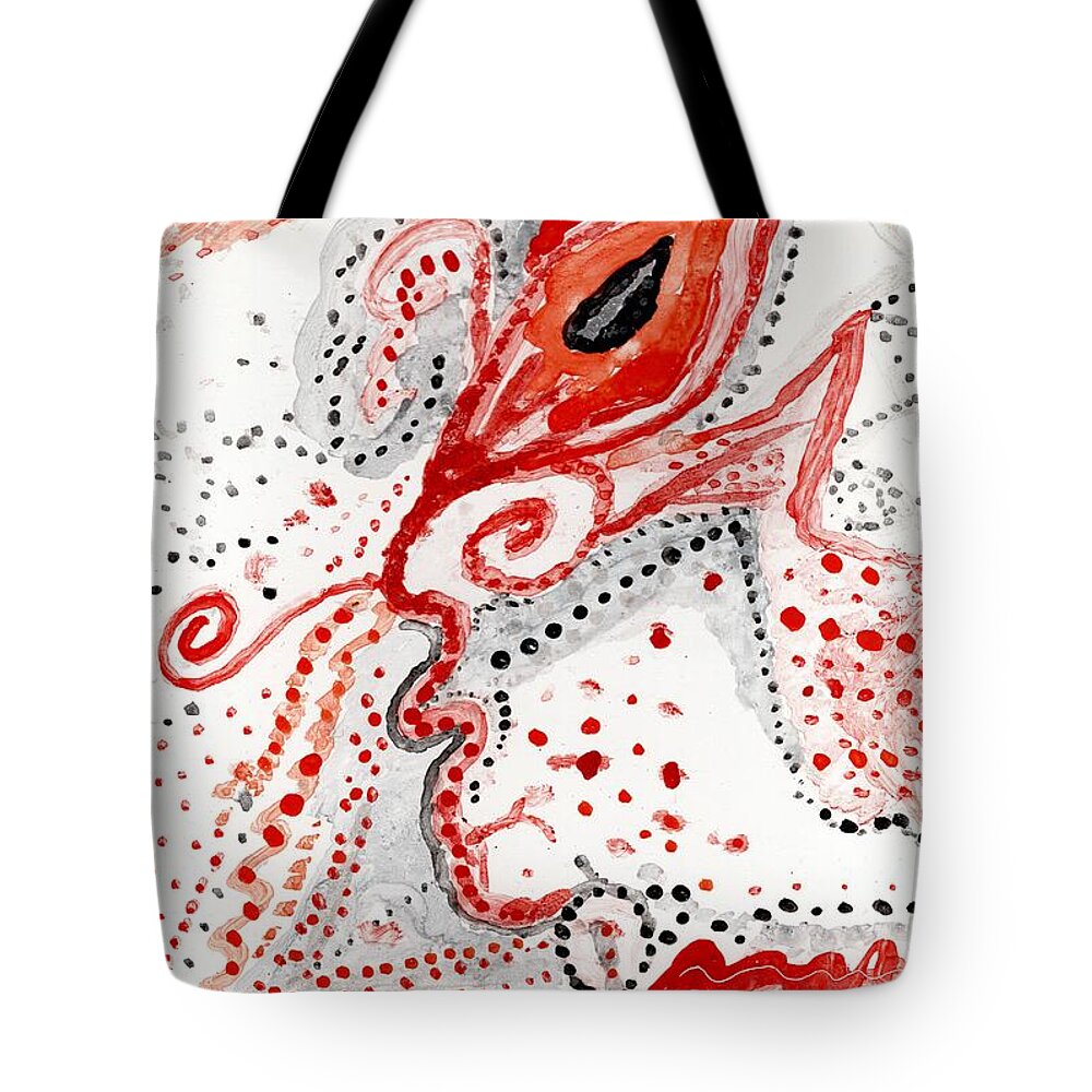 Abstract Tote Bag featuring the glass art Abstract In Red And Grey by Bentley Davis