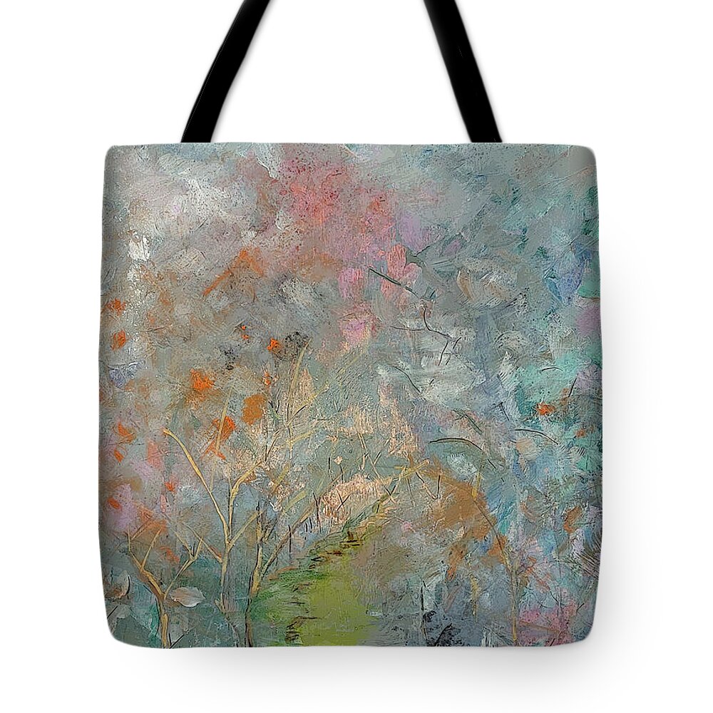 Landscape Tote Bag featuring the painting Abstract Landscape with Fence by Lisa Kaiser