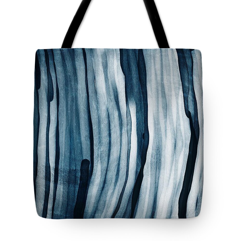 Abstract Tote Bag featuring the painting Abstract Lines curved navy blue lines by Itsonlythemoon