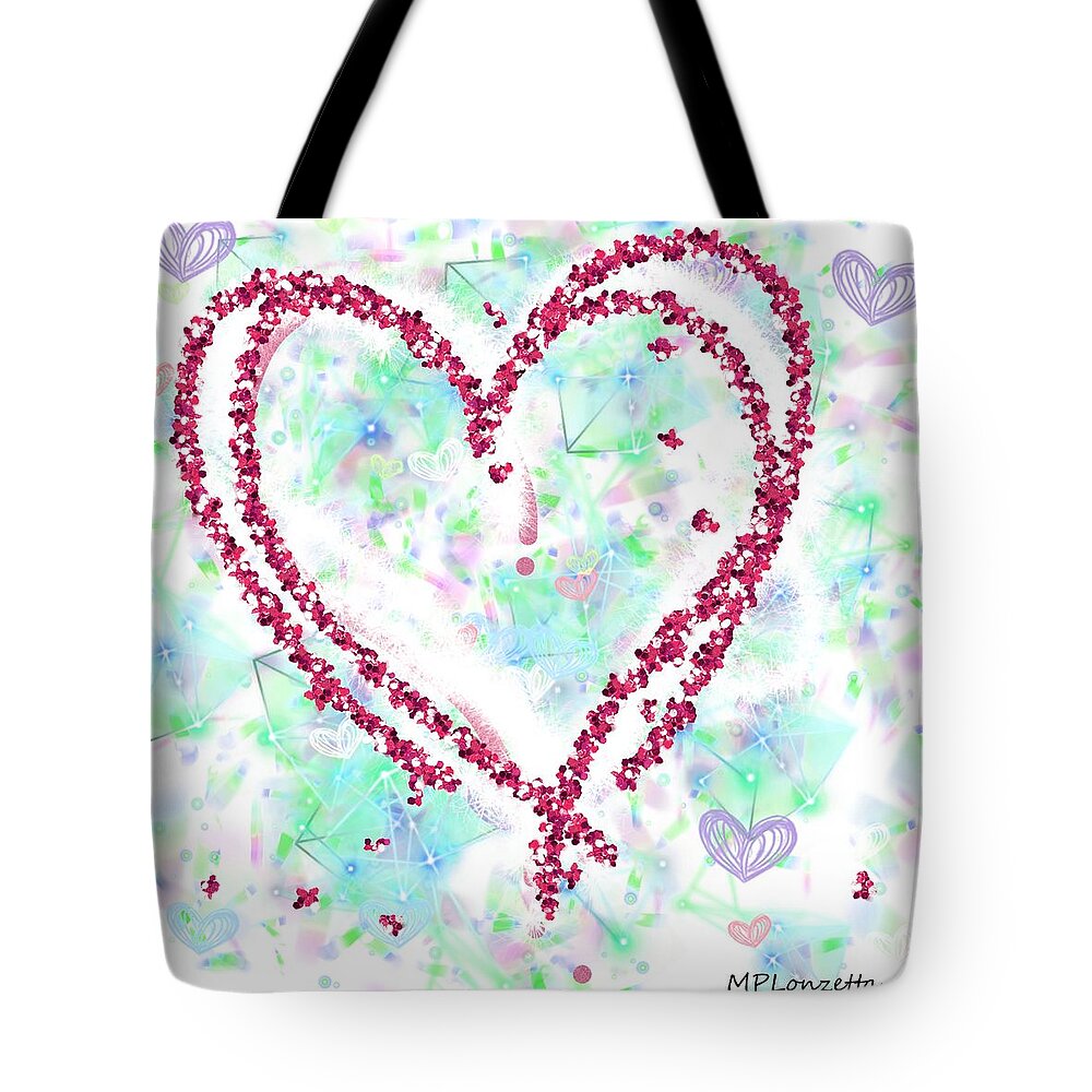 Heart Tote Bag featuring the mixed media Abstract Love by Marian Lonzetta