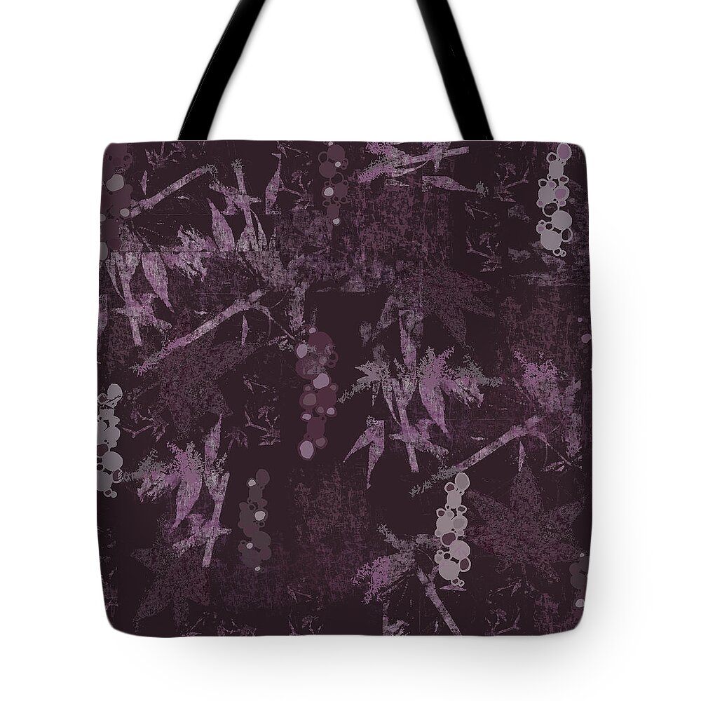 Plum Tote Bag featuring the digital art Abstract Maple and Bubbles Plum Tones by Sand And Chi