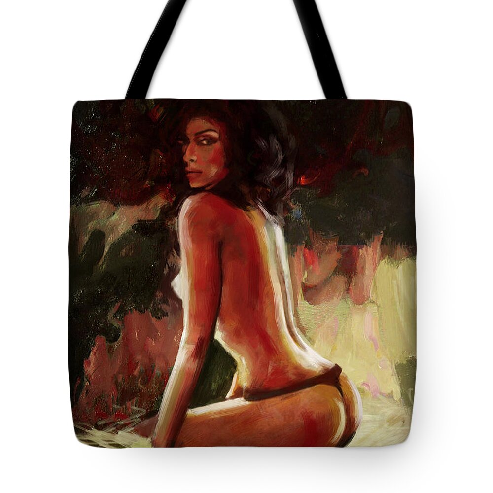 Nude Tote Bag featuring the painting Abstract Nude 39b by Mahnoor Shah
