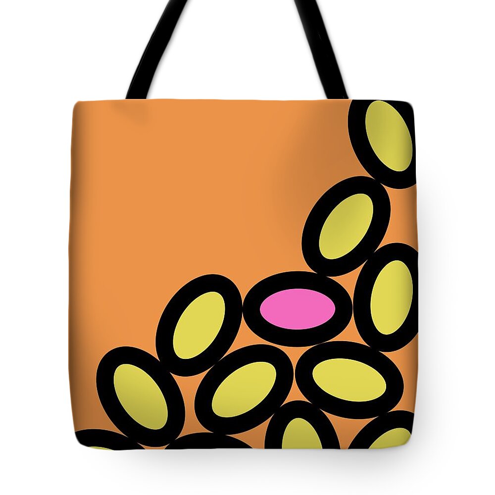 Abstract Tote Bag featuring the digital art Abstract Ovals on Orange by Donna Mibus