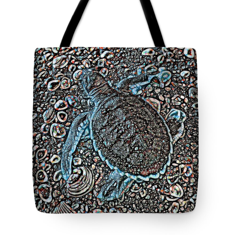 Turtle Tote Bag featuring the mixed media Abstract Patterned Baby Flatback Turtles One OF Two by Joan Stratton