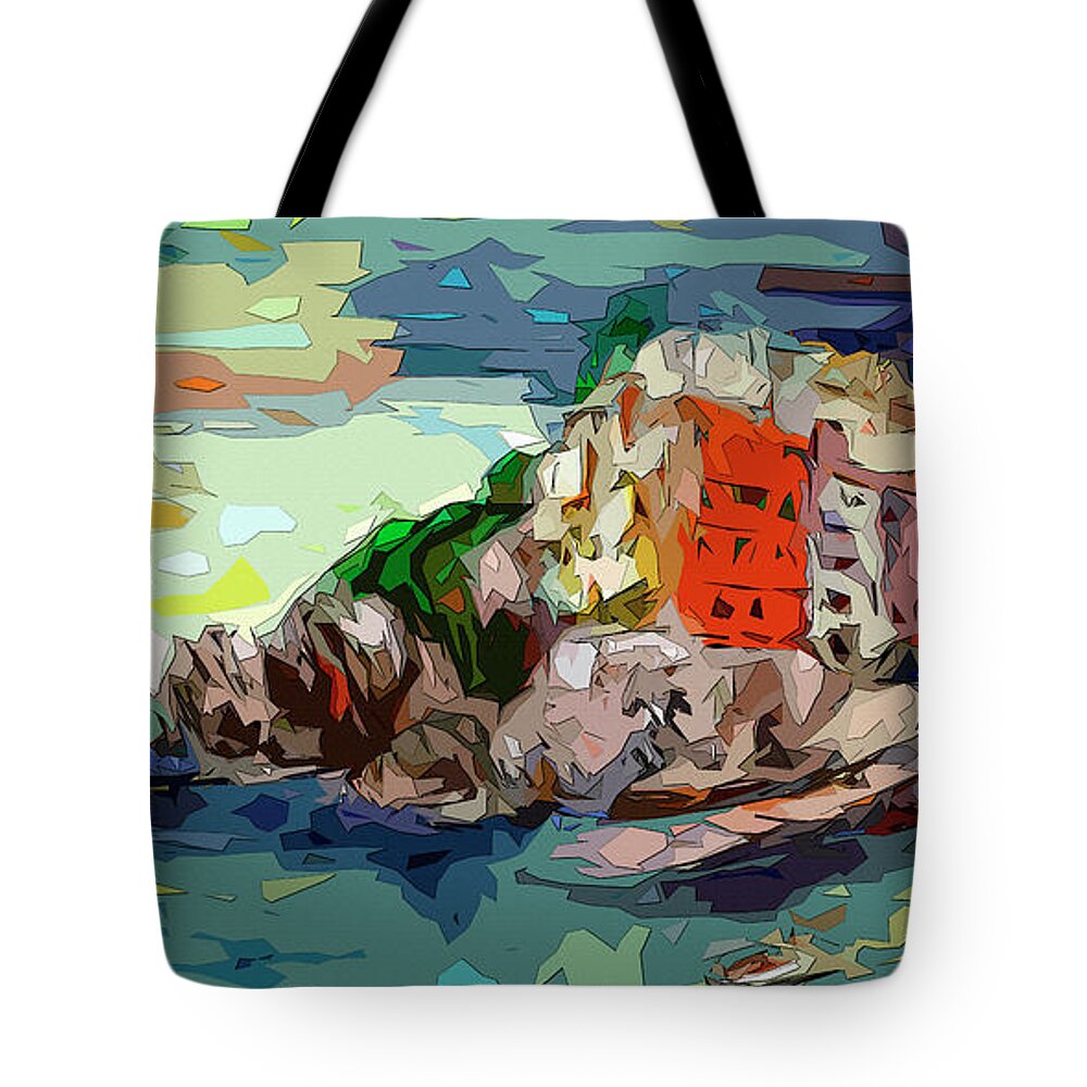 Abstract Art Tote Bag featuring the digital art Abstract Riomaggiore Italy Cinque Terre by Ginette Callaway