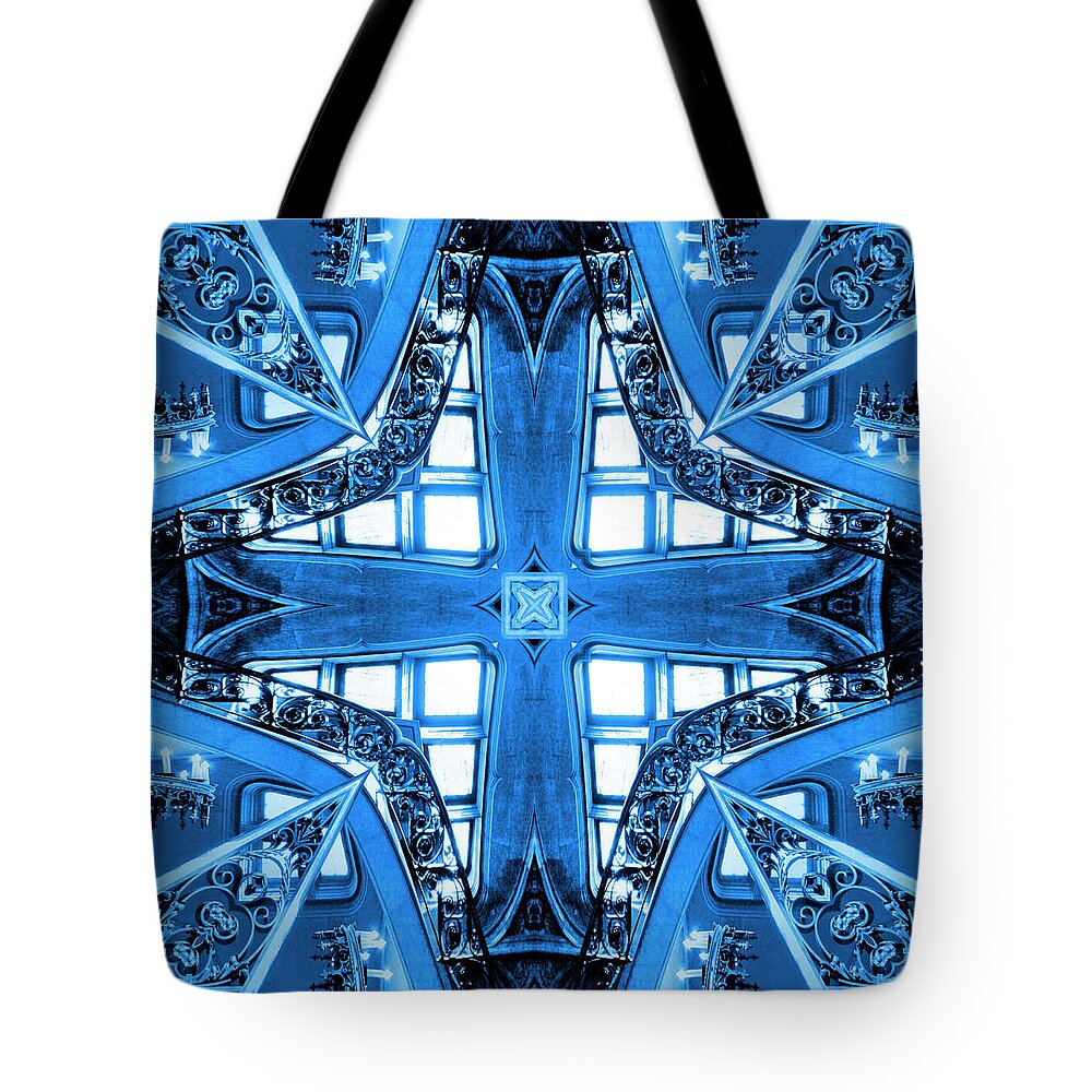 Abstract Stairs Tote Bag featuring the photograph Abstract Stairs 4 in Blue by Mike McGlothlen