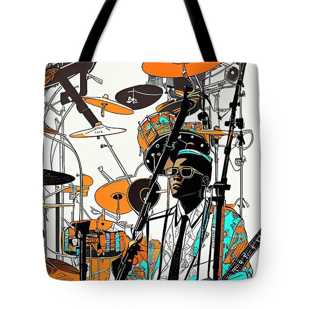 Music City Tote Bag featuring the digital art Abstract Surreal Drummer Music Modern Art by Ginette Callaway