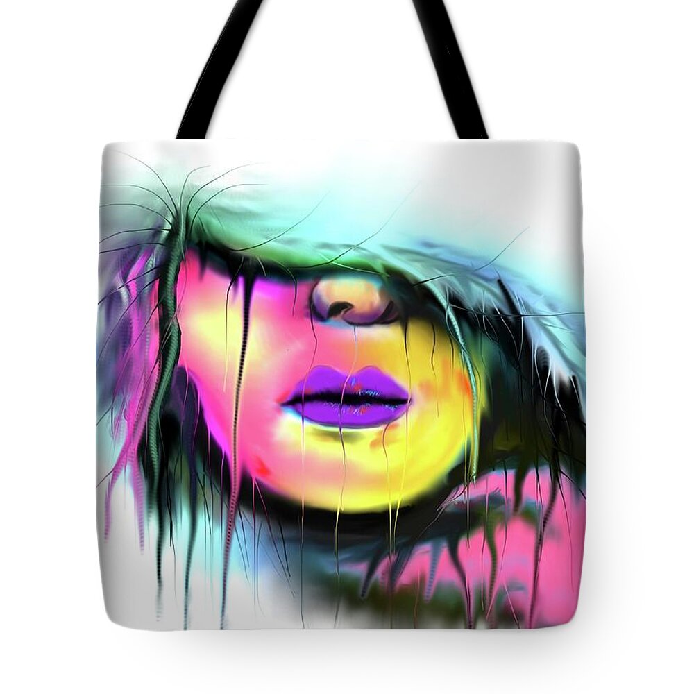 Face Tote Bag featuring the digital art Abstract Women's Face Study 1 by Darren Cannell