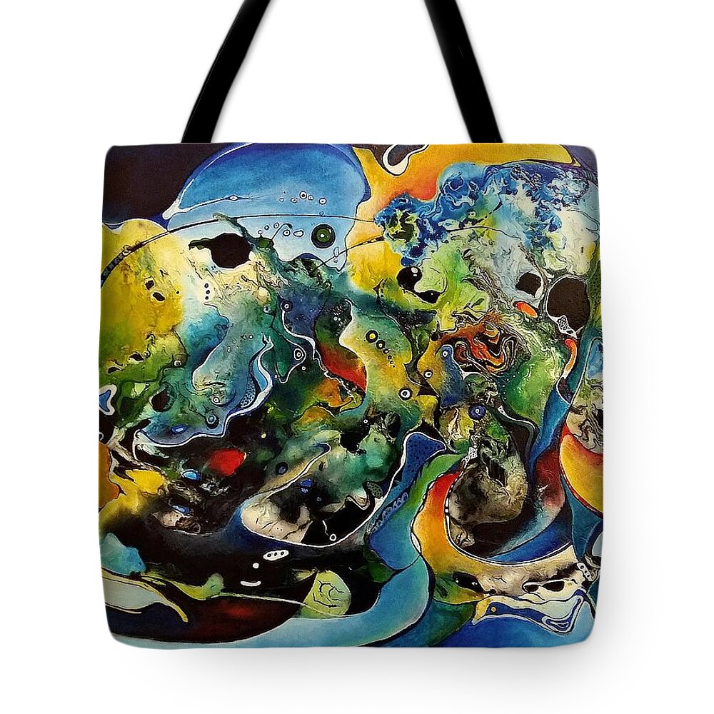 Abstract Mixed Media Tote Bag featuring the painting Abstract World by Wolfgang Schweizer