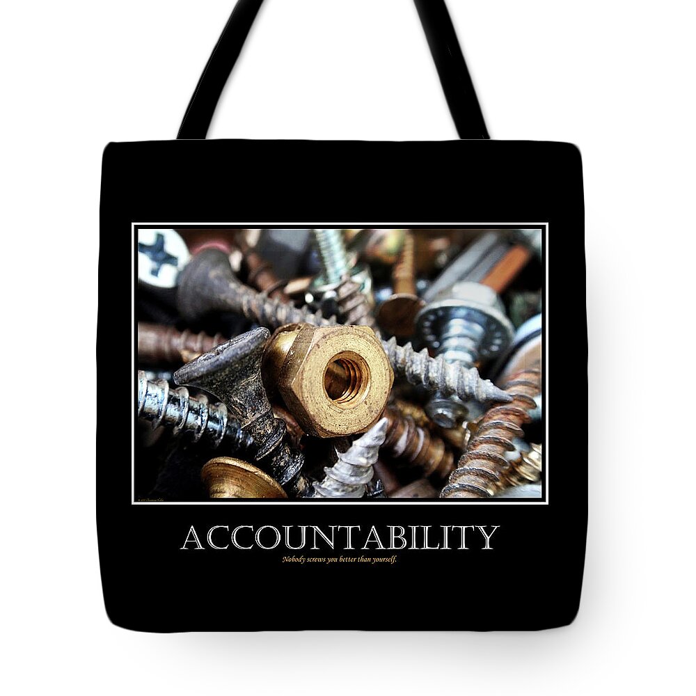 Inspirational Tote Bag featuring the mixed media Accountability Inspirational Motivational Poster Art by Christina Rollo