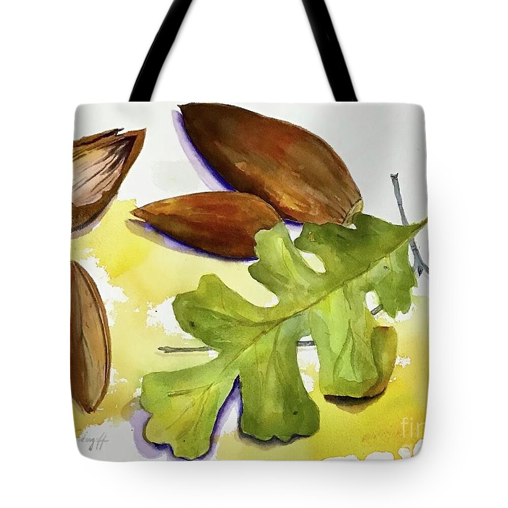 Acorn Tote Bag featuring the painting Acorns and Leaf by Hilda Vandergriff
