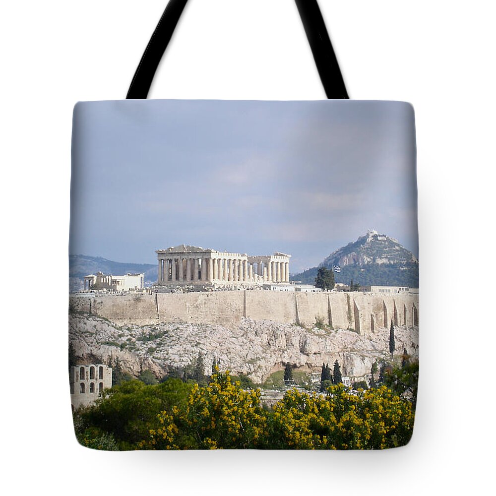 Athens Tote Bag featuring the photograph Acropolis and Likavittos from Hill of the Muses by Sean Hannon
