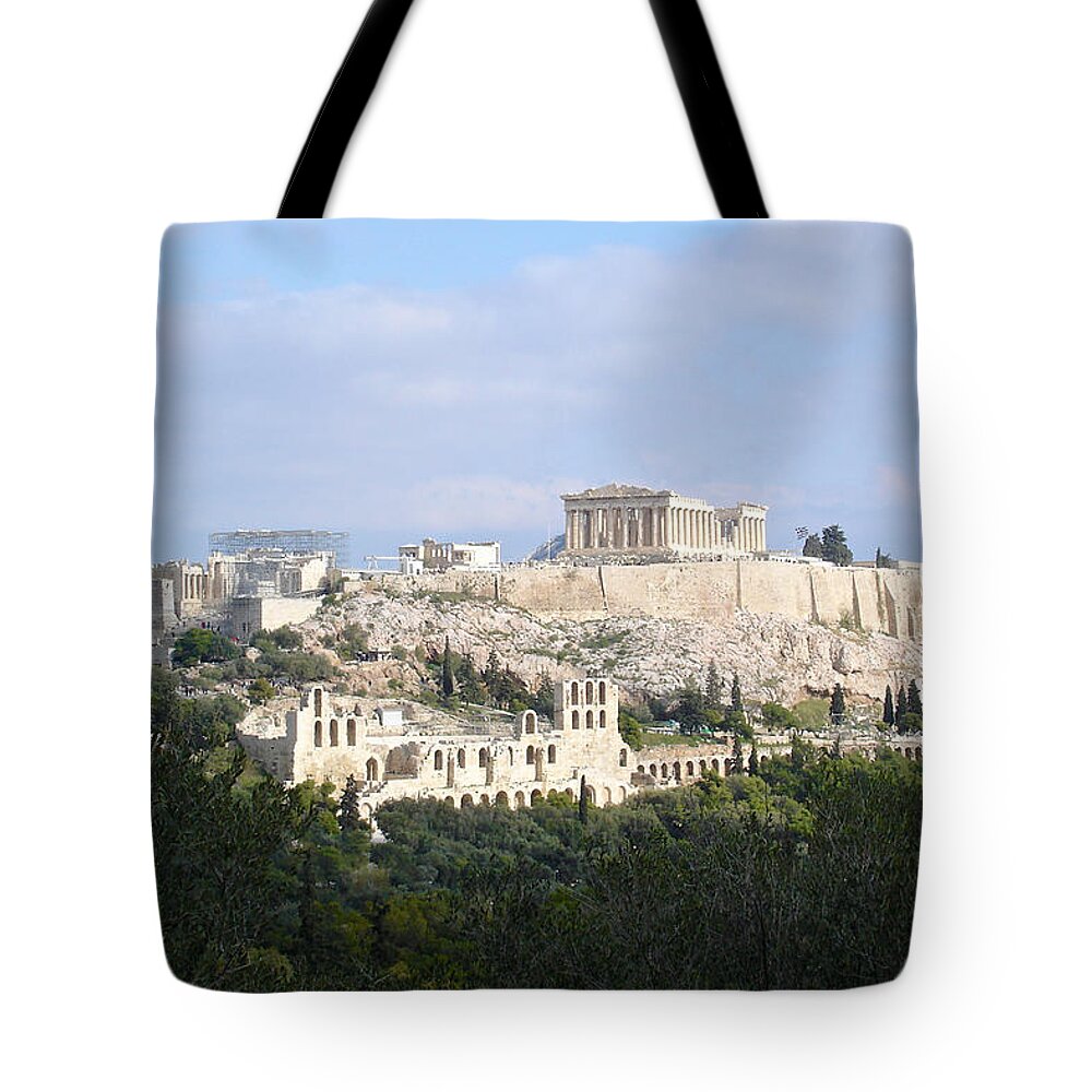 Athens Tote Bag featuring the photograph Acropolis from Hill of the Muses by Sean Hannon
