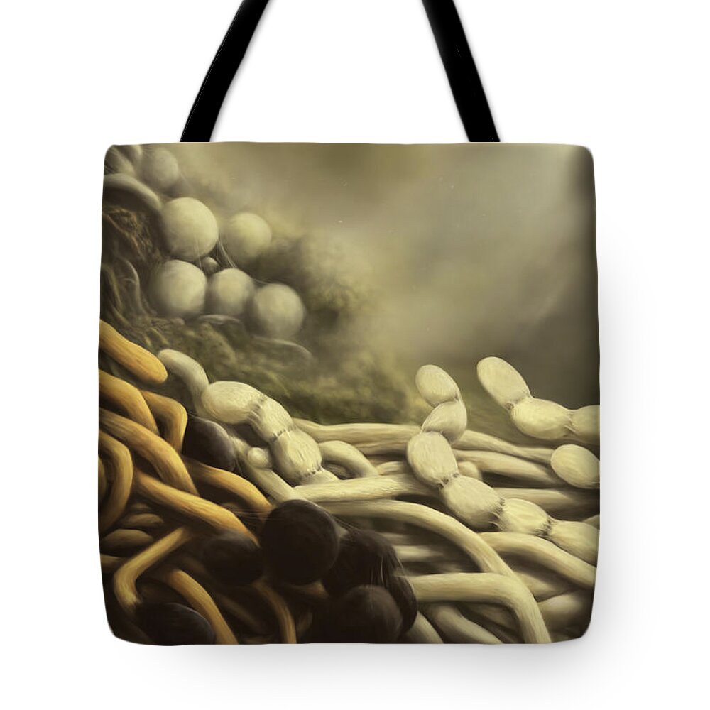Streptomyces Tote Bag featuring the digital art Actinobacteria in compost by Katelyn Solbakk