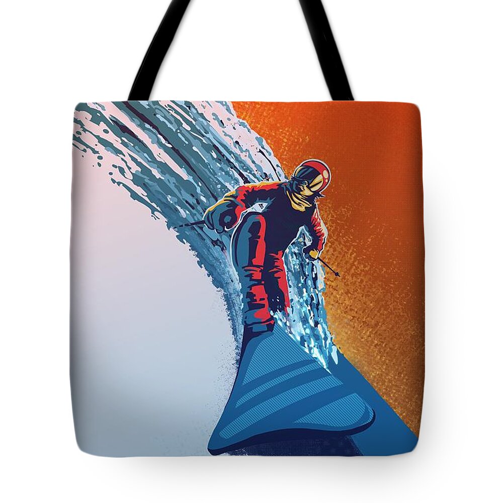 Ski Art Tote Bag featuring the painting Addicted to Powder by Sassan Filsoof