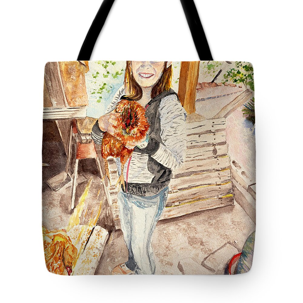 Chicken Tote Bag featuring the painting Addie's Red Hen by Barbara F Johnson
