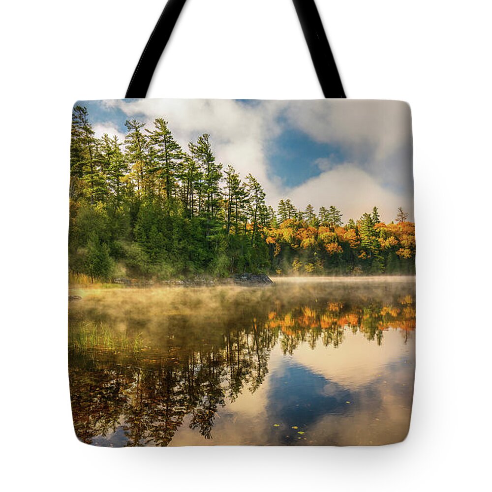 Fall Tote Bag featuring the photograph Adirondacks Autumn at Rich Lake 7 by Ron Long Ltd Photography