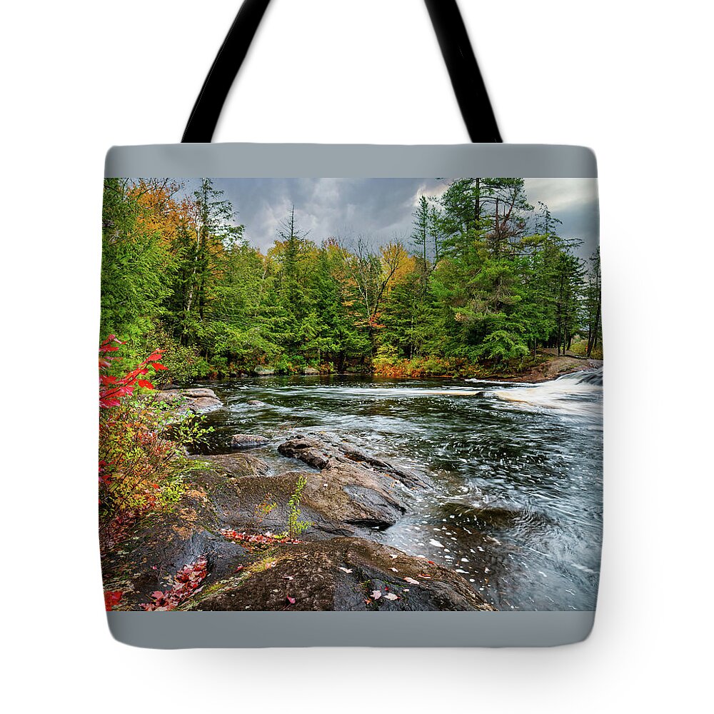 Fall Tote Bag featuring the photograph Adirondacks Autumn at Bog River Falls 2 by Ron Long Ltd Photography