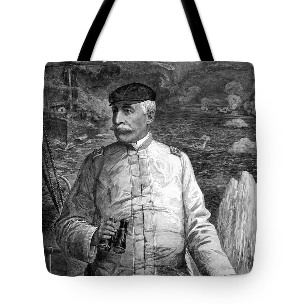 George Dewey Tote Bag featuring the mixed media Admiral Dewey At Sea by War Is Hell Store