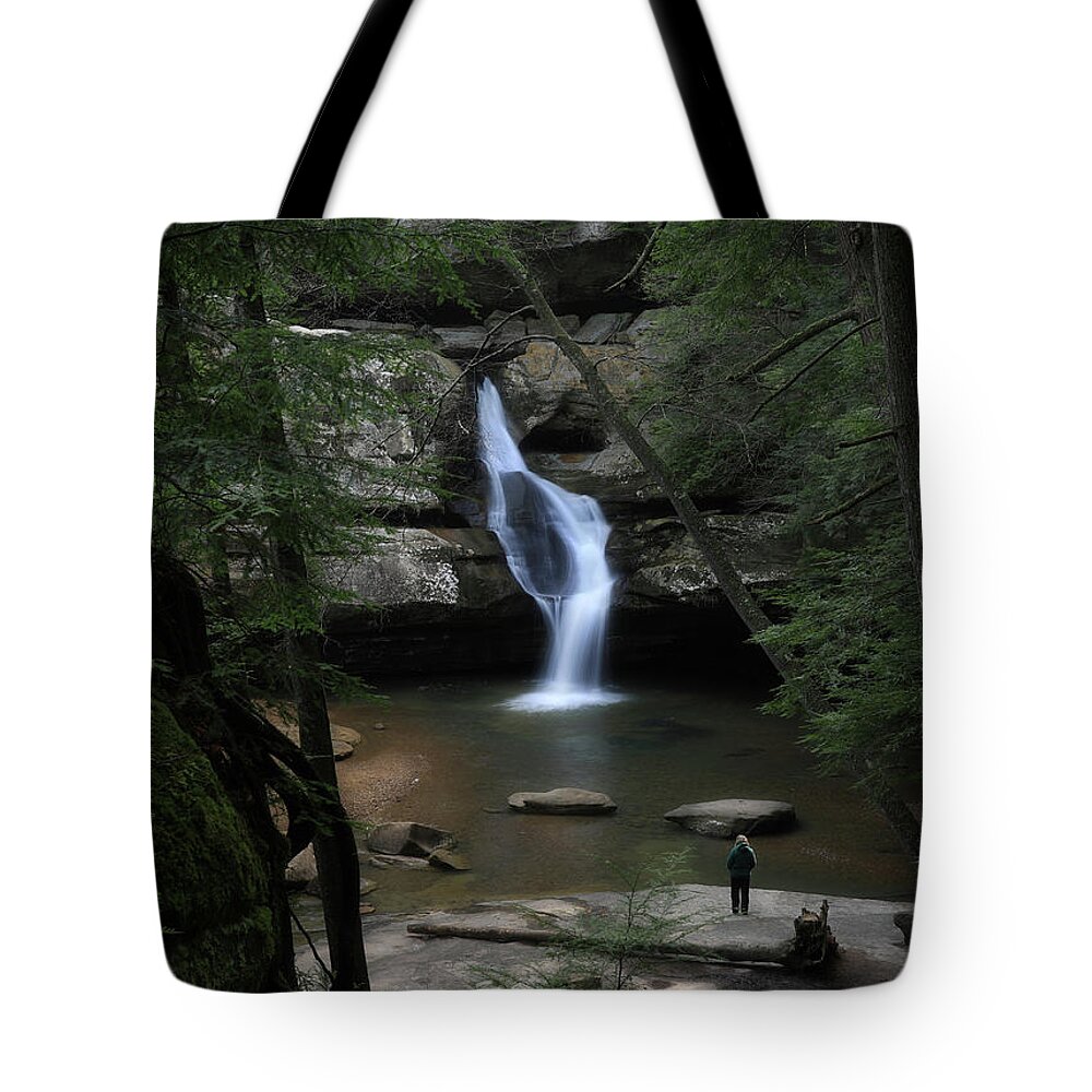 Admiring Cedar Falls Tote Bag featuring the photograph Admiring Cedar Falls by Dan Sproul