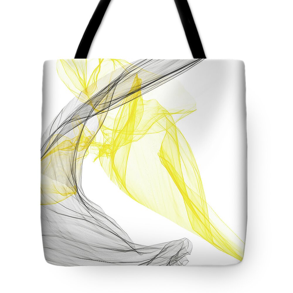 Yellow Tote Bag featuring the painting Adrift - Yellow And Gray Modern Artwork by Lourry Legarde