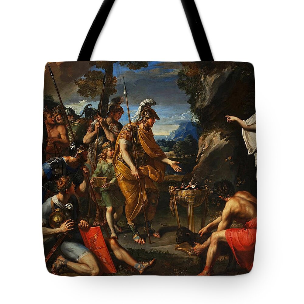 Francois Perrier Tote Bag featuring the painting Aeneas and the Cumaean Sibyl by Francois Perrier