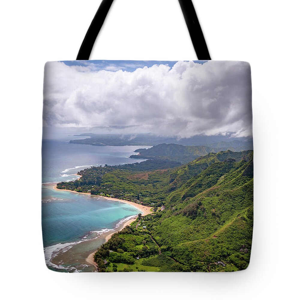 Hawaii Tote Bag featuring the photograph Aerial View of NaPali Coastline by Cindy Robinson